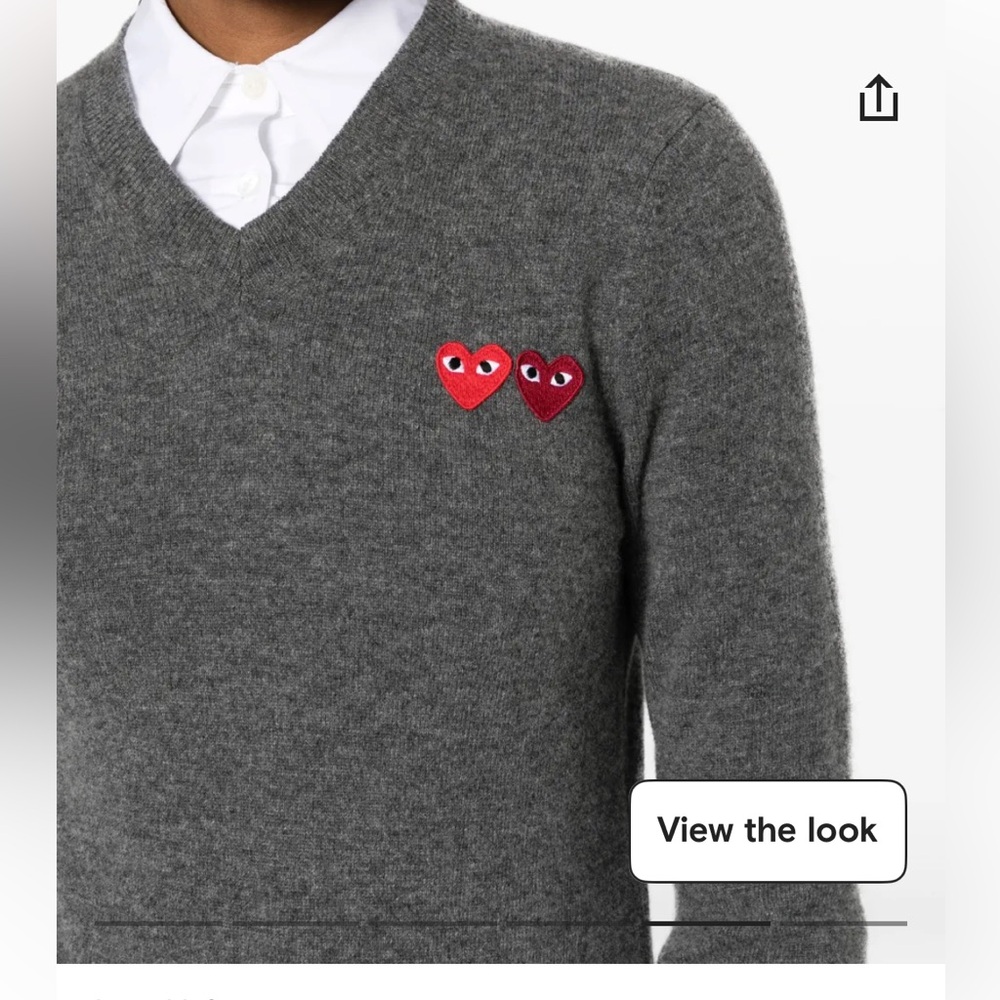 Comme des Garcons PLAY Charcoal V-Neck Sweater